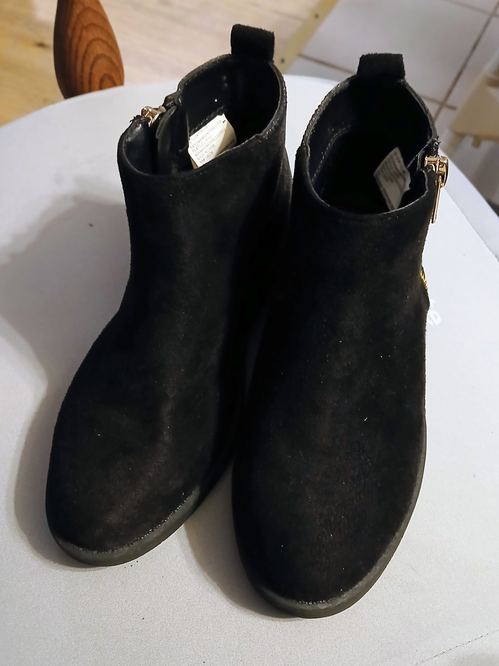fabkids Black Suede-Look Ankle Booties with Gold Zip Accent